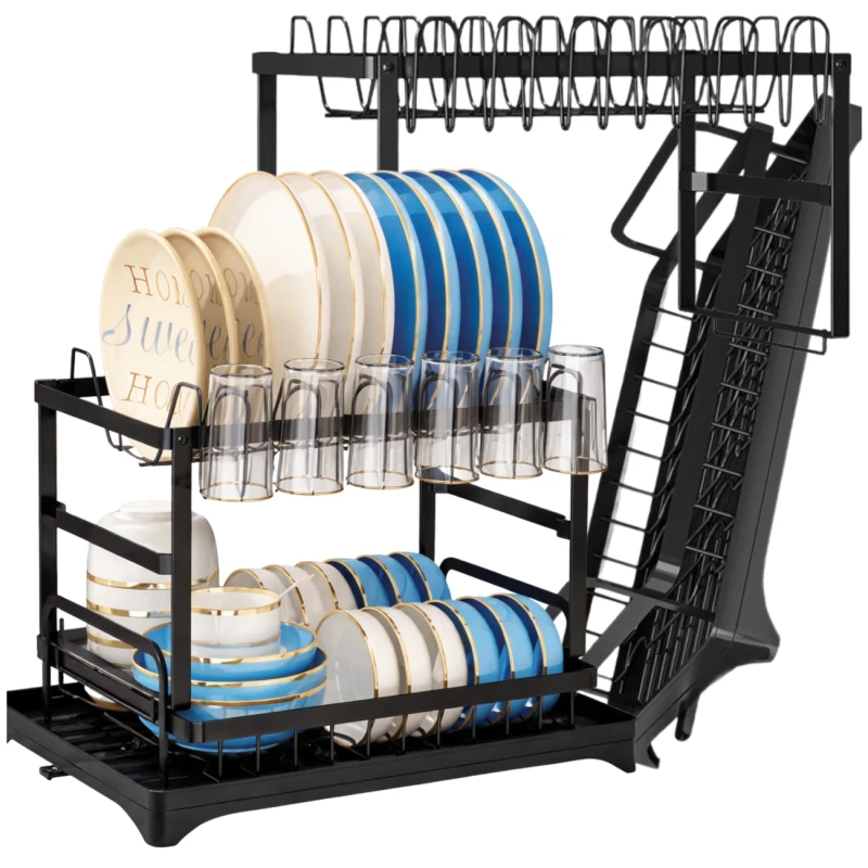 Suszarka Do Naczyń 42x29 cm Dwupoziomowa Czarna Organizer Kuchenny 2.webp