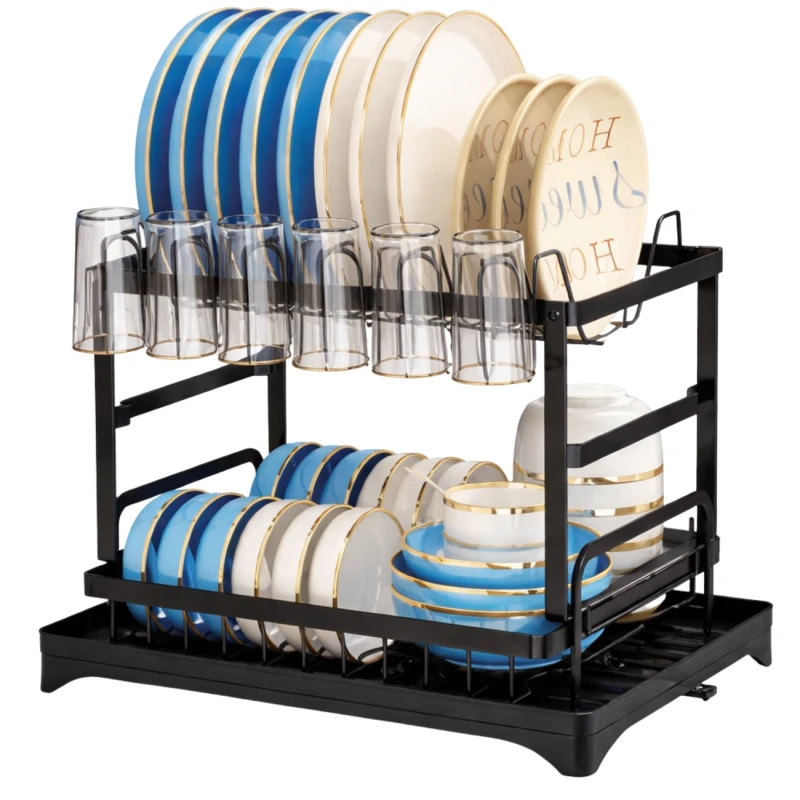 Suszarka Do Naczyń 42x29 cm Dwupoziomowa Czarna Organizer Kuchenny 4.webp