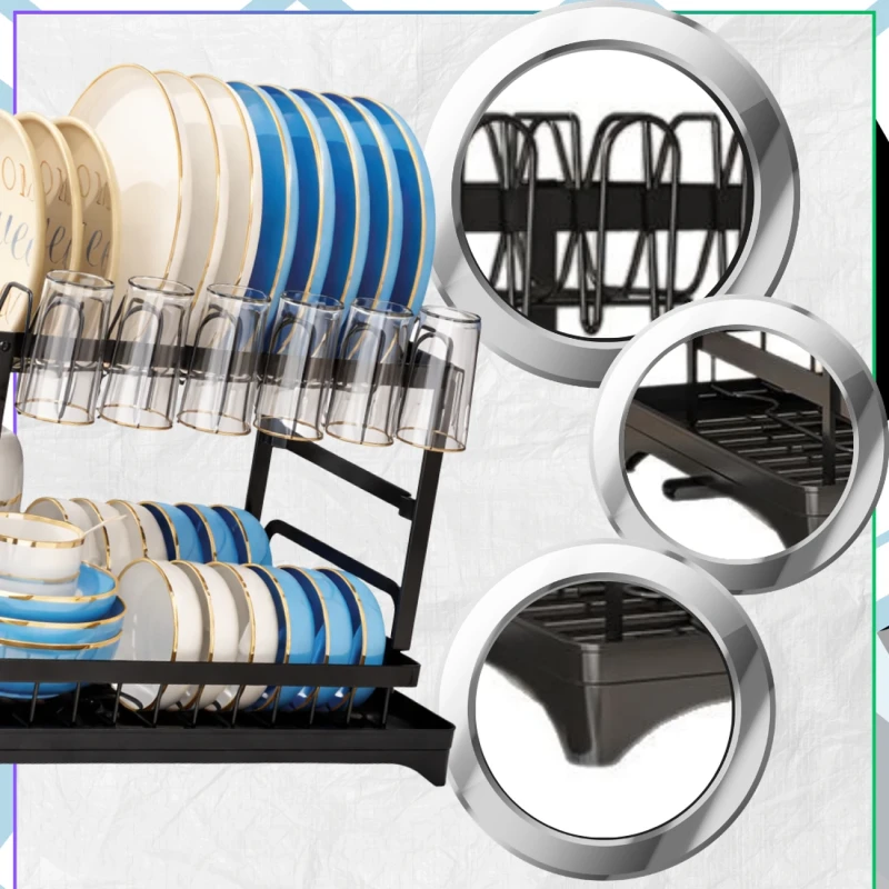 Suszarka Do Naczyń 42x29 cm Dwupoziomowa Czarna Organizer Kuchenny 5.webp