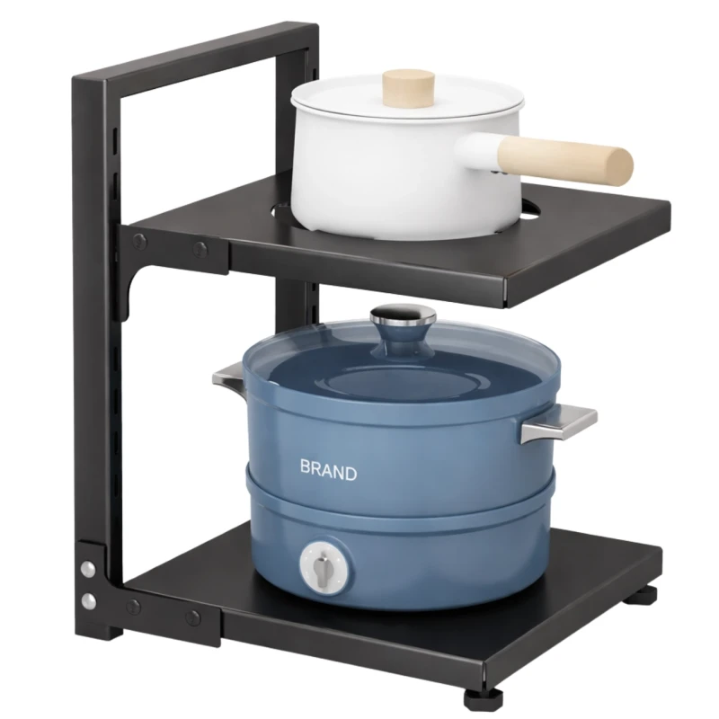 Stojak Na Garnki Dwupoziomowy Organizer Kuchenny Metalowy Czarny1.webp