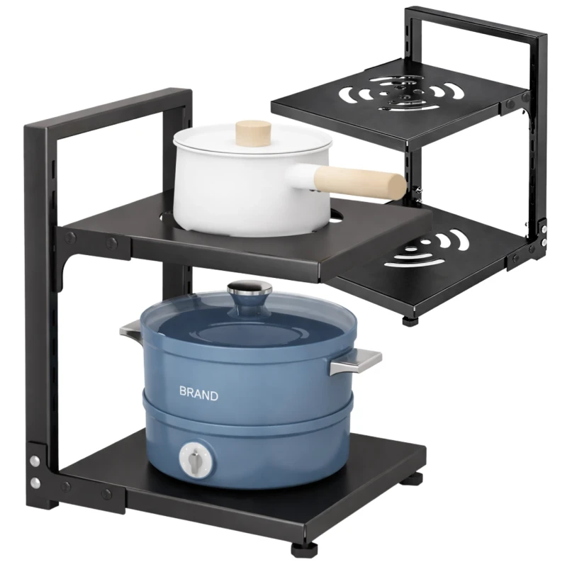 Stojak Na Garnki Dwupoziomowy Organizer Kuchenny Metalowy Czarny2.webp