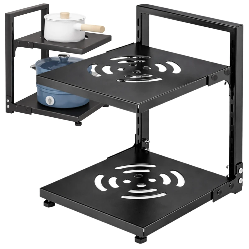 Stojak Na Garnki Dwupoziomowy Organizer Kuchenny Metalowy Czarny3.webp
