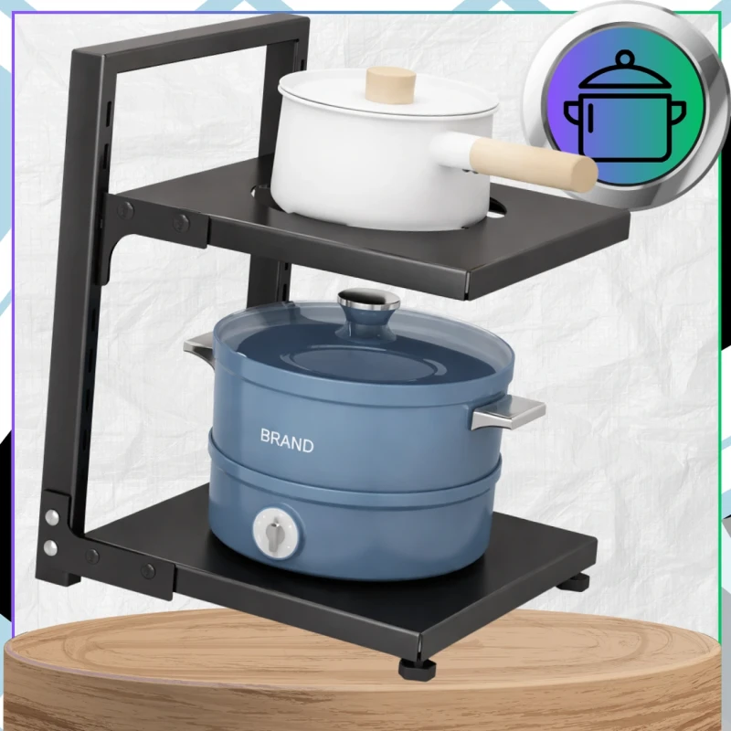 Stojak Na Garnki Dwupoziomowy Organizer Kuchenny Metalowy Czarny5.webp