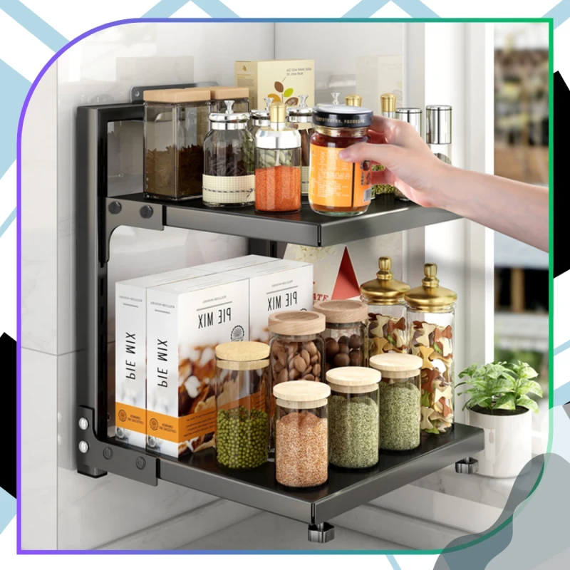 Stojak Na Garnki Dwupoziomowy Organizer Kuchenny Metalowy Czarny8.webp