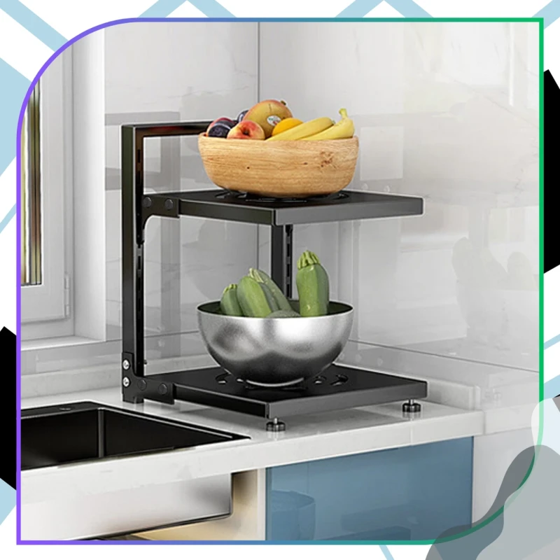 Stojak Na Garnki Dwupoziomowy Organizer Kuchenny Metalowy Czarny10.webp