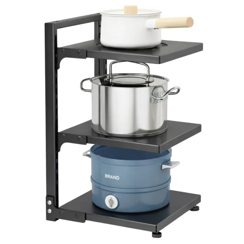 Trzypoziomowy Czarny Stojak Na Garnki Organizer Kuchenny Metalowy 