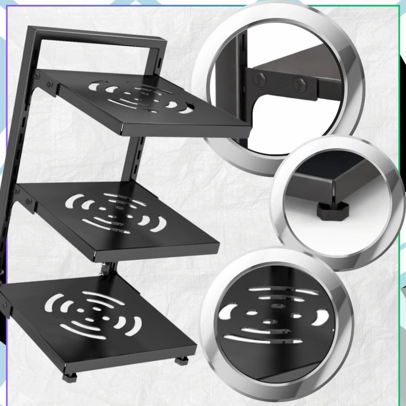 Trzypoziomowy Czarny Stojak Na Garnki Organizer Kuchenny Metalowy7.webp