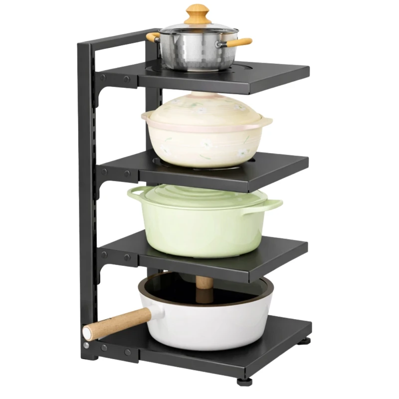 Stojak Na Garnki Czteropoziomowy Regał Kuchenny Metalowy Czarny9.webp