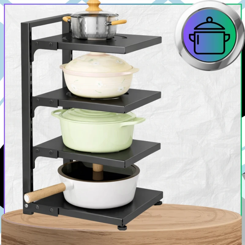Stojak Na Garnki Czteropoziomowy Regał Kuchenny Metalowy Czarny1.webp