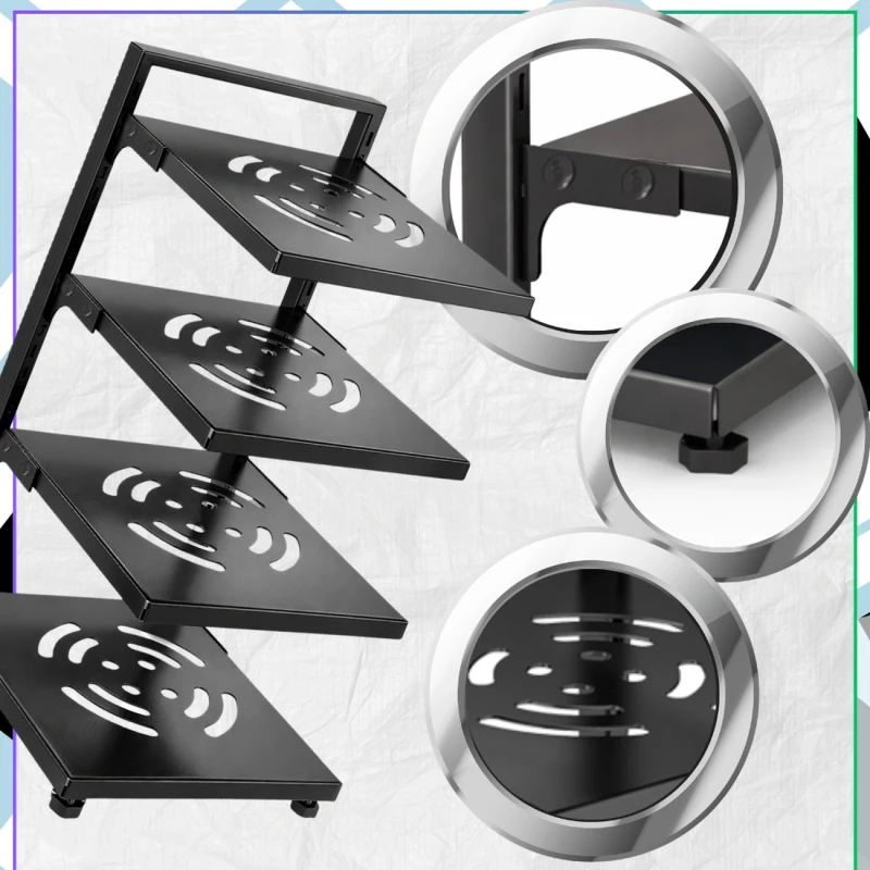 Stojak Na Garnki Czteropoziomowy Regał Kuchenny Metalowy Czarny3.webp