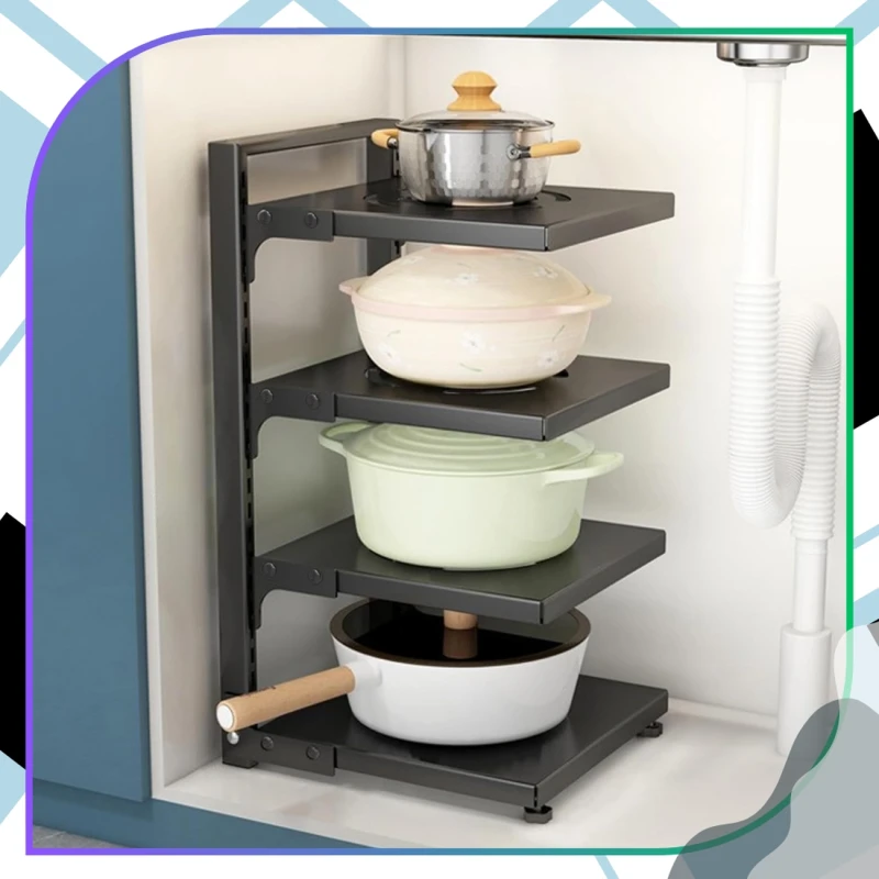 Stojak Na Garnki Czteropoziomowy Regał Kuchenny Metalowy Czarny4.webp