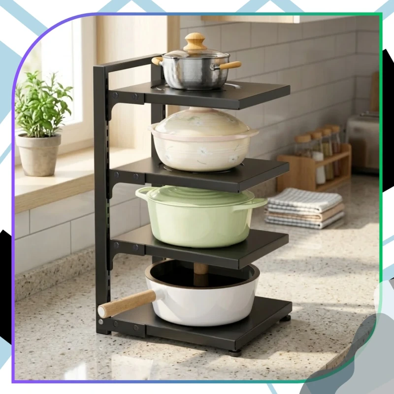 Stojak Na Garnki Czteropoziomowy Regał Kuchenny Metalowy Czarny6.webp