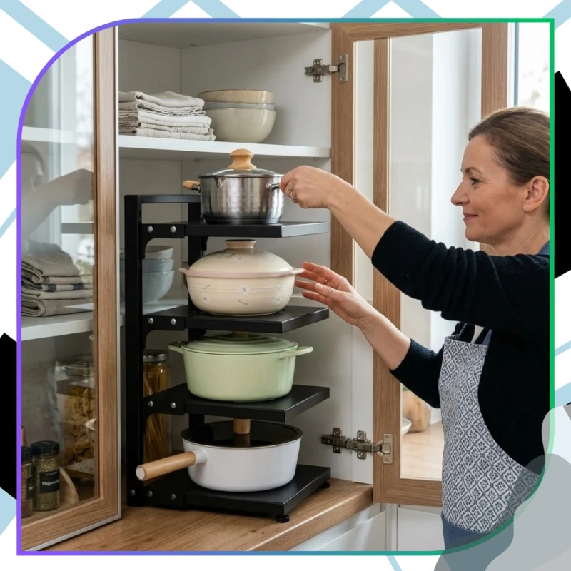 Stojak Na Garnki Czteropoziomowy Regał Kuchenny Metalowy Czarny8.webp