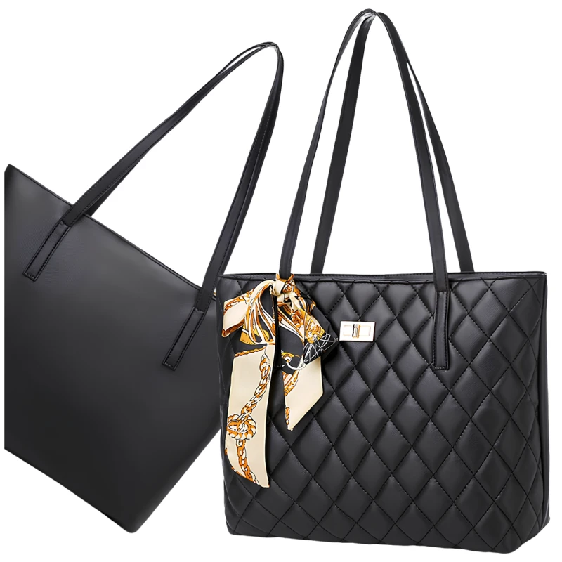 Czarna Torebka Damska Tote Pikowana Duża Pojemna Elegancka3.webp