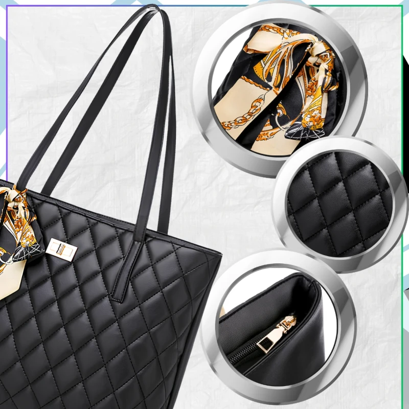 Czarna Torebka Damska Tote Pikowana Duża Pojemna Elegancka6.webp