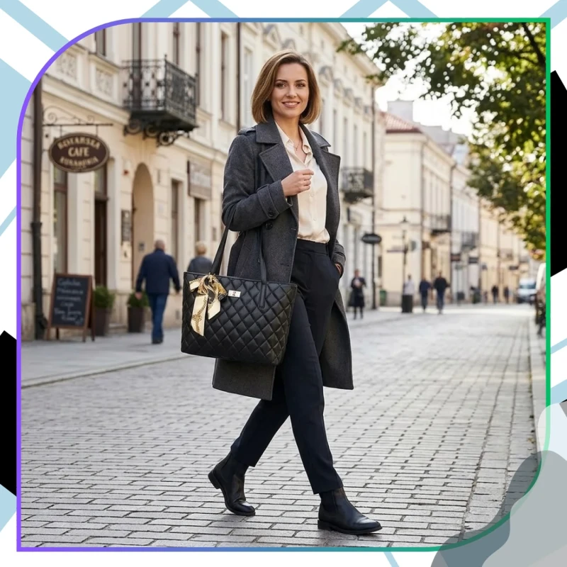 Czarna Torebka Damska Tote Pikowana Duża Pojemna Elegancka8.webp