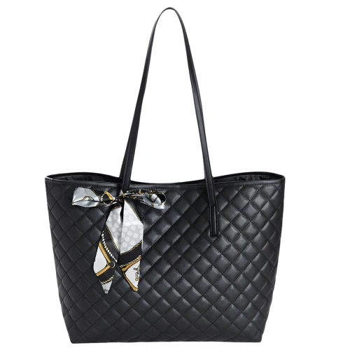 Torba Damska Duża Shopper Pikowana Czarna Modna Na Ramię