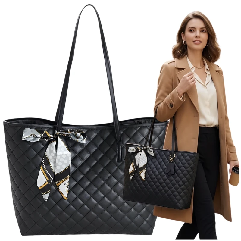 Torba Damska Duża Shopper Pikowana Czarna Modna Na Ramię2.webp