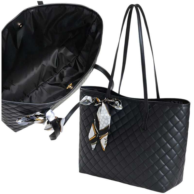 Torba Damska Duża Shopper Pikowana Czarna Modna Na Ramię3.webp