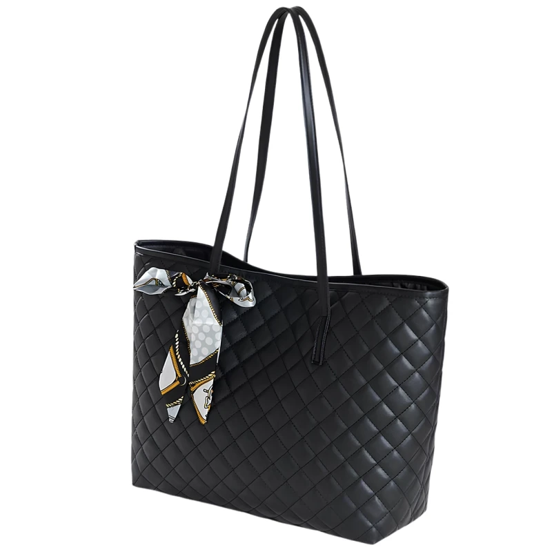 Torba Damska Duża Shopper Pikowana Czarna Modna Na Ramię4.webp