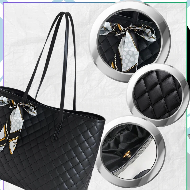 Torba Damska Duża Shopper Pikowana Czarna Modna Na Ramię6.webp