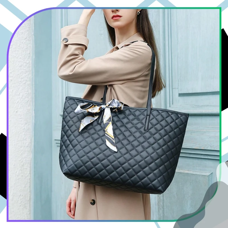 Torba Damska Duża Shopper Pikowana Czarna Modna Na Ramię7.webp