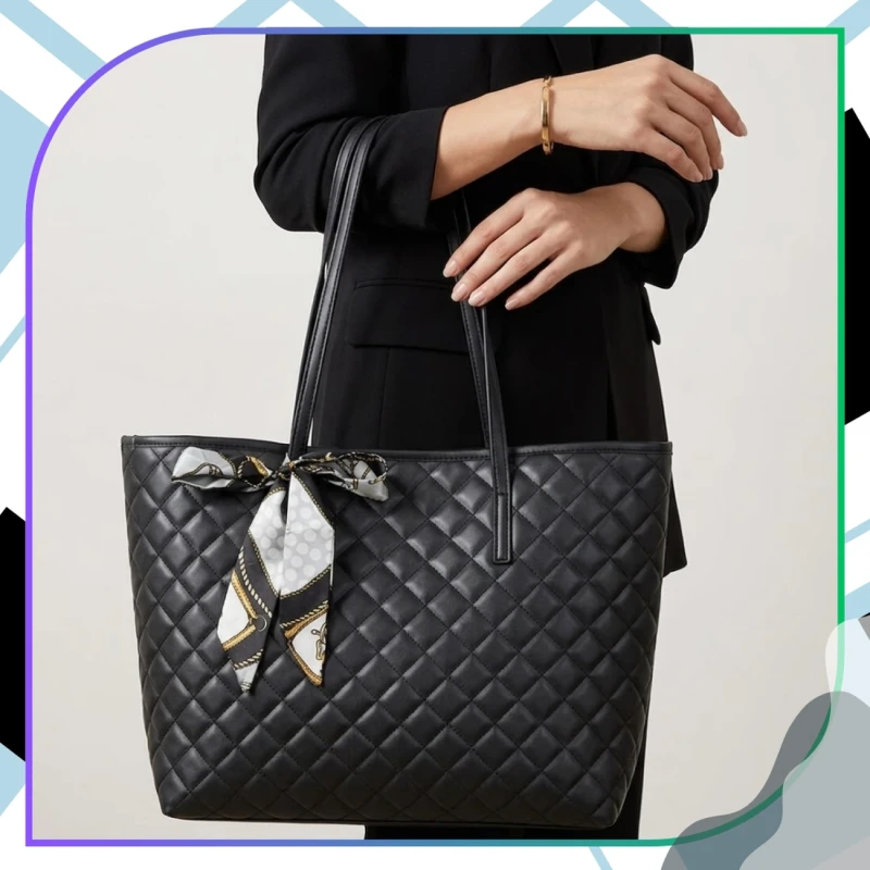 Torba Damska Duża Shopper Pikowana Czarna Modna Na Ramię9.webp