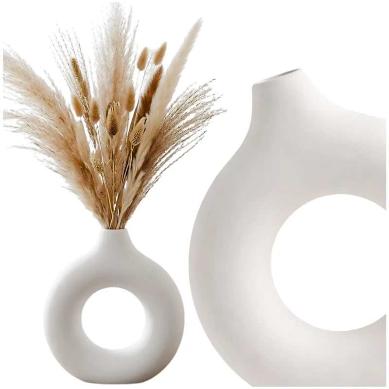 Designerski Wazon Biały Okrągły Nowoczesna Dekoracja Wnętrz3.webp