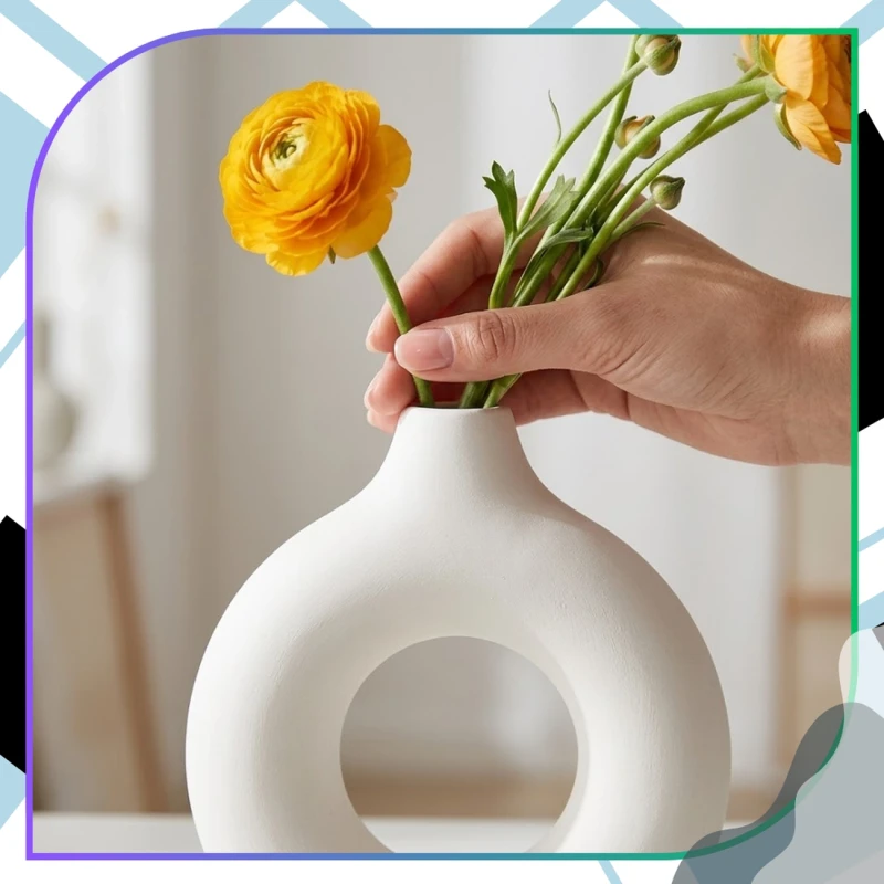 Designerski Wazon Biały Okrągły Nowoczesna Dekoracja Wnętrz7.webp