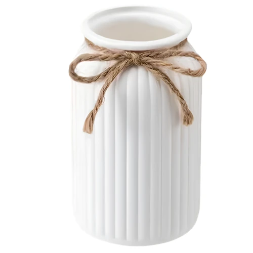 Wazon Biały Dekoracyjny Z Ozdobnym Sznurkiem Nowoczesny Styl