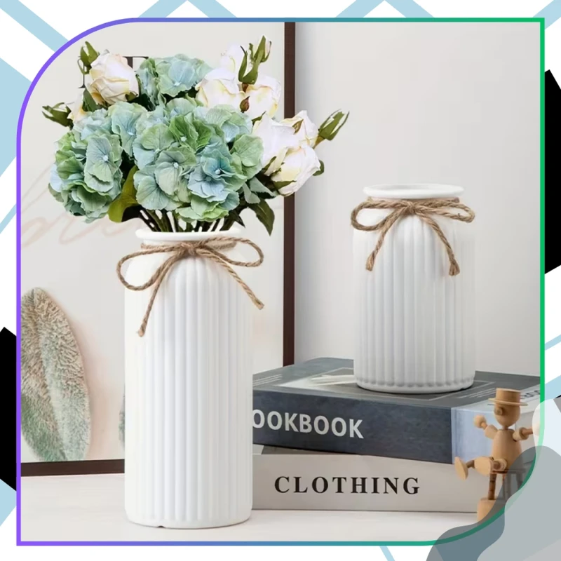 Stylowy Wazon Dekoracyjny Biały Nowoczesny Ze Sznurkiem Prezent6.webp