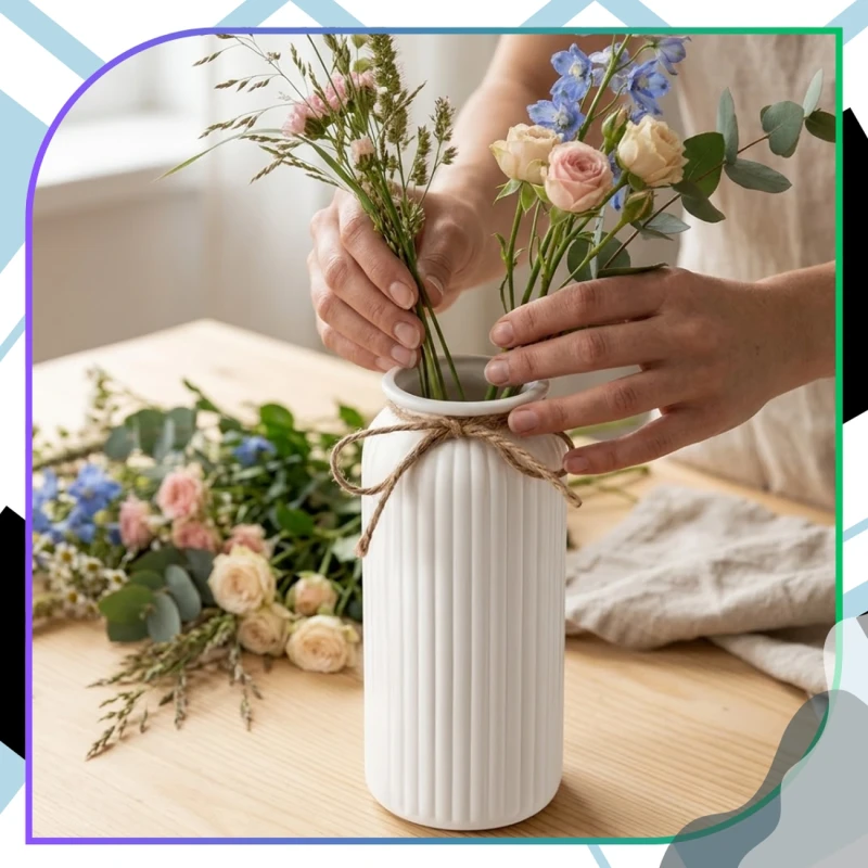 Stylowy Wazon Dekoracyjny Biały Nowoczesny Ze Sznurkiem Prezent9.webp