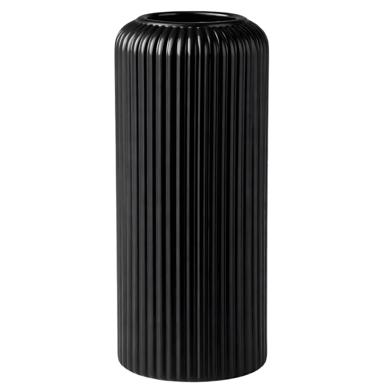 Wazon Czarny Prążkowany Elegancki W Kształcie Lampionu Dekoracja Wnętrz1.webp
