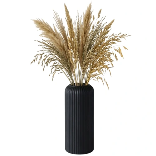 Wazon Czarny Prążkowany Elegancki W Kształcie Lampionu Dekoracja Wnętrz