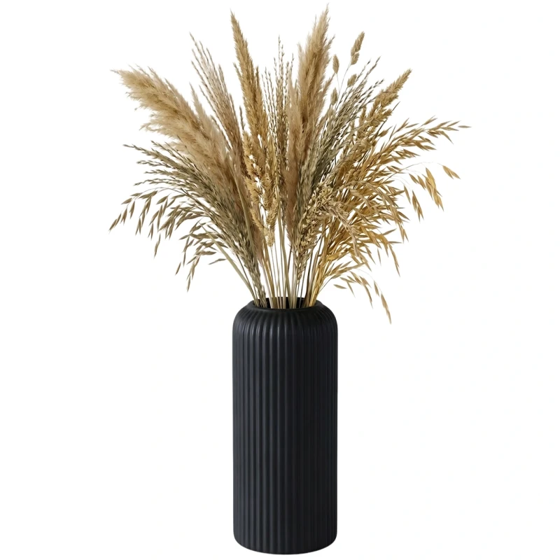 Wazon Czarny Prążkowany Elegancki W Kształcie Lampionu Dekoracja Wnętrz4.webp