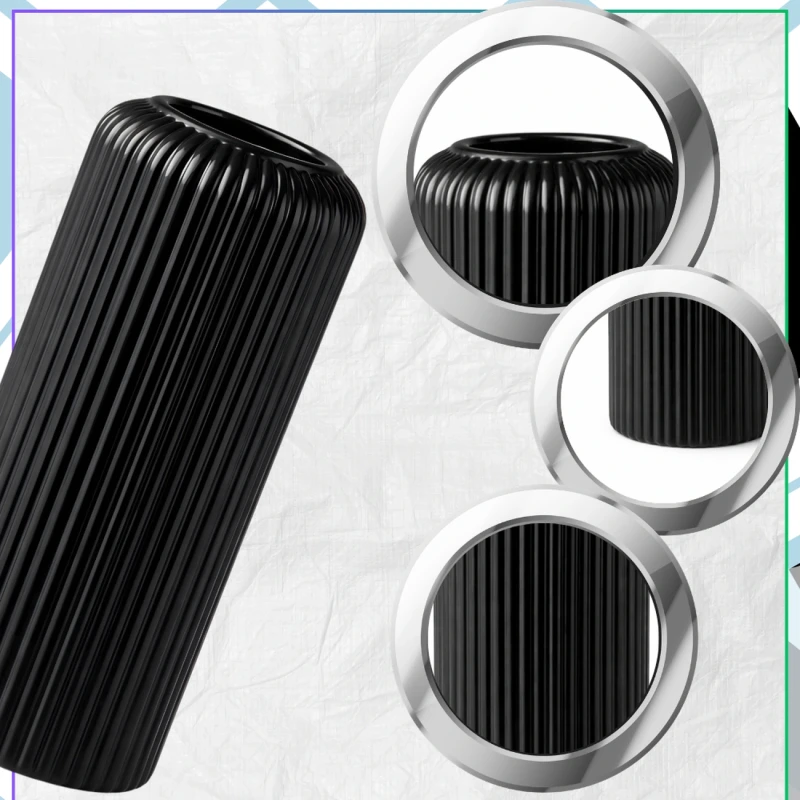 Wazon Czarny Prążkowany Elegancki W Kształcie Lampionu Dekoracja Wnętrz5.webp