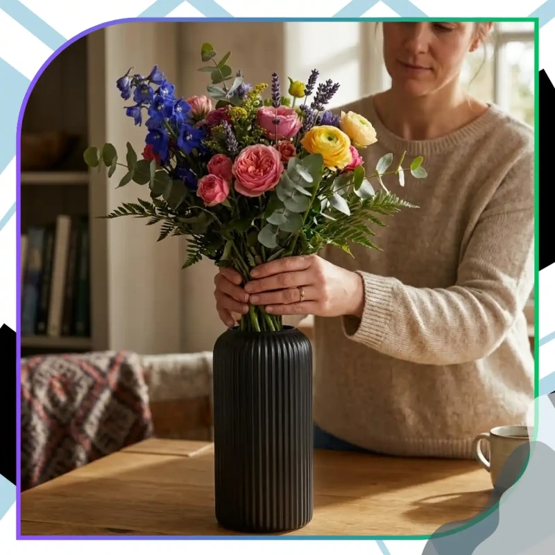 Wazon Czarny Prążkowany Elegancki W Kształcie Lampionu Dekoracja Wnętrz6.webp