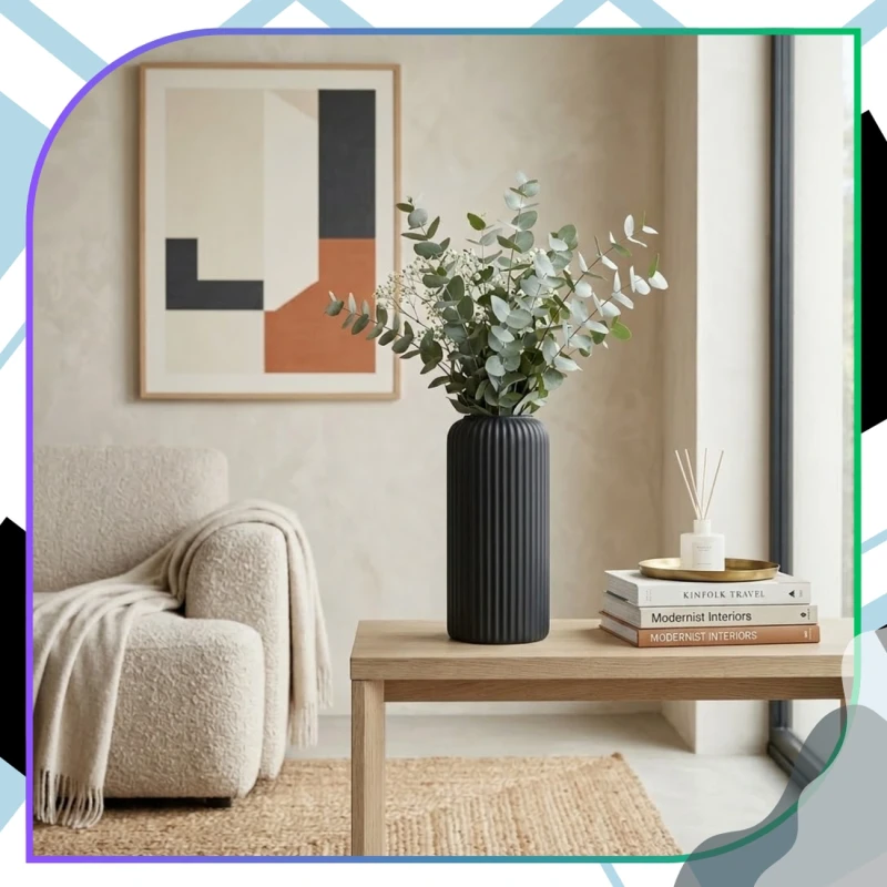 Wazon Czarny Prążkowany Elegancki W Kształcie Lampionu Dekoracja Wnętrz9.webp