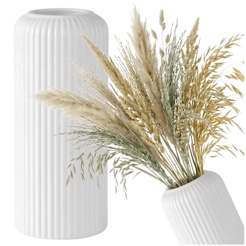 Uniwersalny Biały Wazon Prążkowany Nowoczesny Minimalistyczny Dekoracyjny 