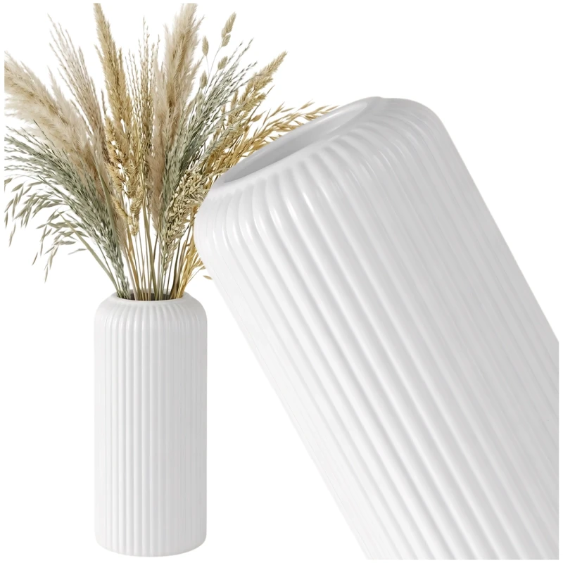 Uniwersalny Biały Wazon Prążkowany Nowoczesny Minimalistyczny Dekoracyjny3.webp