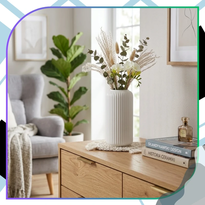 Uniwersalny Biały Wazon Prążkowany Nowoczesny Minimalistyczny Dekoracyjny6.webp