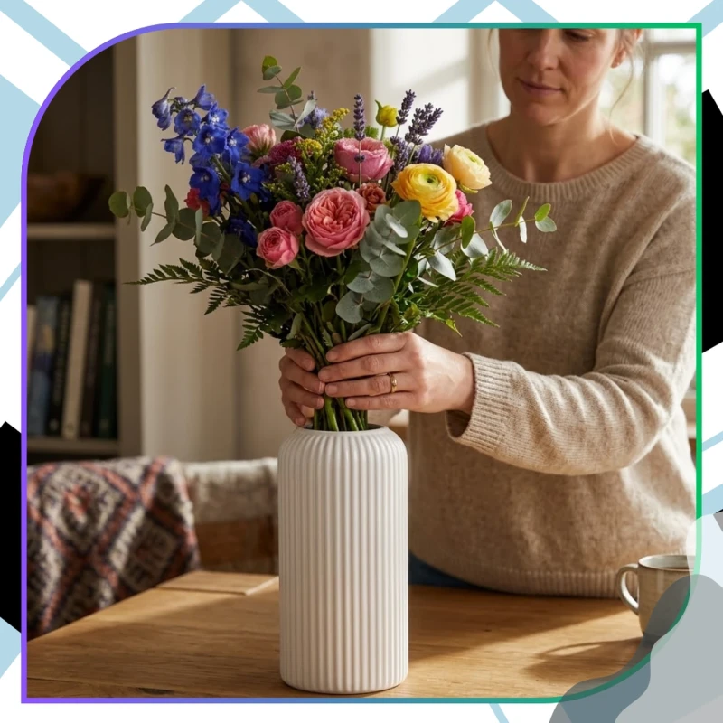 Uniwersalny Biały Wazon Prążkowany Nowoczesny Minimalistyczny Dekoracyjny8.webp