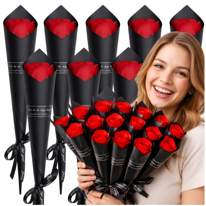 Kwiaty Mydlane Róże Bukiet Prezentowy Elegancki Upominek 28 cm3.webp