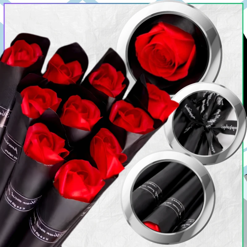 Kwiaty Mydlane Róże Bukiet Prezentowy Elegancki Upominek 28 cm5.webp