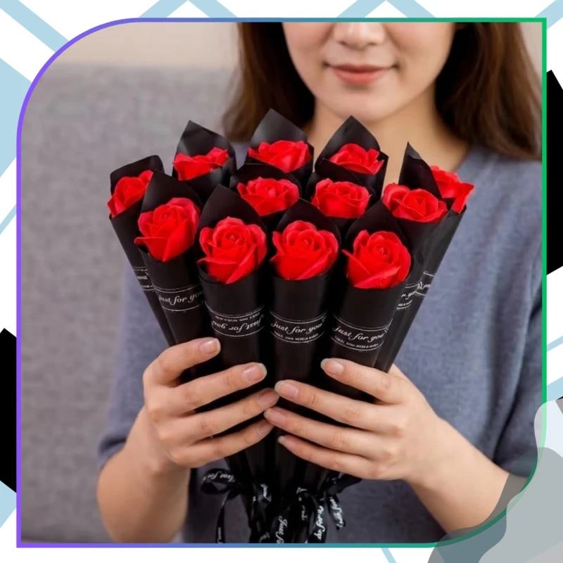 Kwiaty Mydlane Róże Bukiet Prezentowy Elegancki Upominek 28 cm7.webp