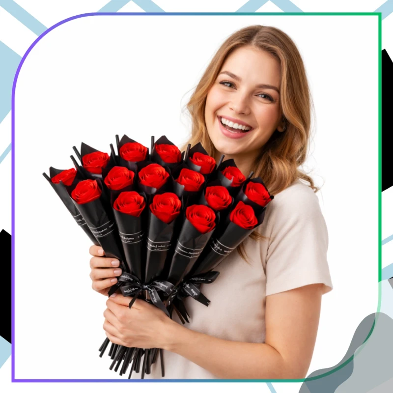 Kwiaty Mydlane Róże Bukiet Prezentowy Elegancki Upominek 28 cm9.webp