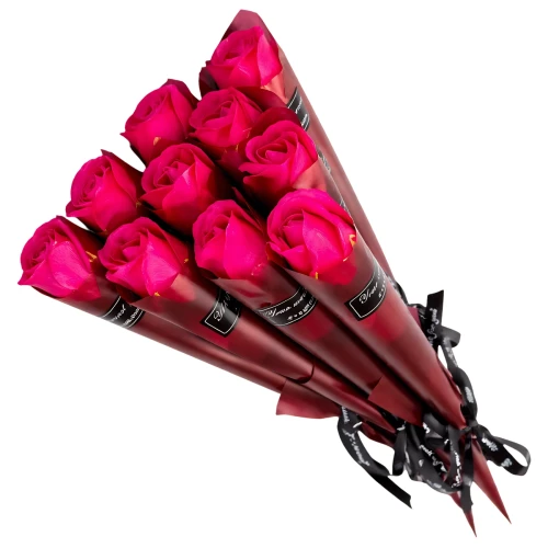 Bukiet Róż Mydlanych Różowy 10 Sztuk Elegancki Prezent 28 cm