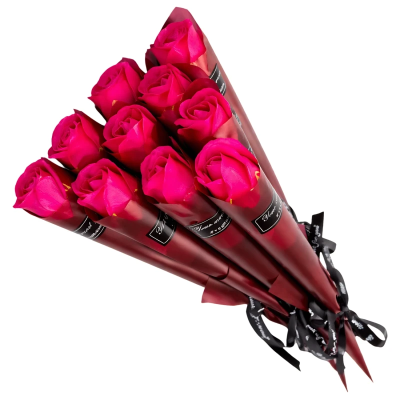 Bukiet Róż Mydlanych Czerwony 10 Sztuk Elegancki Prezent 28 cm1.webp