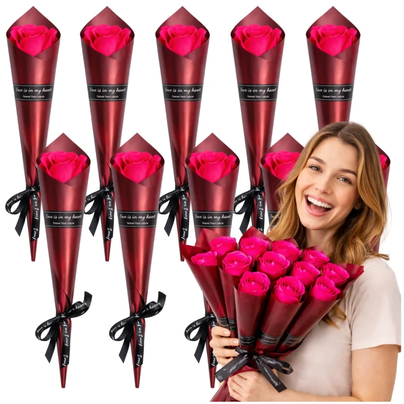 Bukiet Róż Mydlanych Czerwony 10 Sztuk Elegancki Prezent 28 cm3.webp