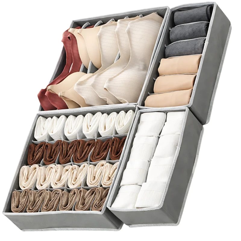 Zestaw Organizerów Do Szafy 4 Sztuki Przegrody Na Ubrania Szary1.webp